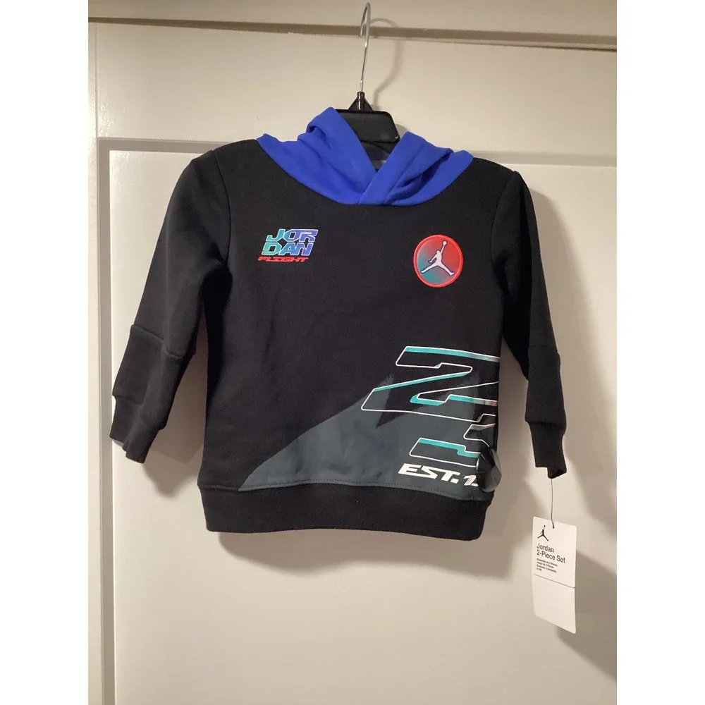 Jordan Flight Kids 2 Piece Fleece Hoodie and Joggers Set Black Blue 18M D412-023